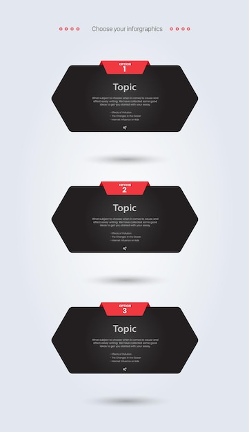 Diseño de TRES botones de forma de polígono y banners de vector de polígono oscuro de moda 3 infografía de iconos oscuros