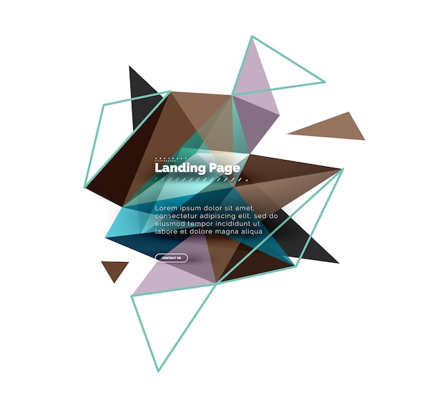 Diseño triangular página de aterrizaje de fondo abstracto Triángulos coloridos de estilo poli bajo en blanco.