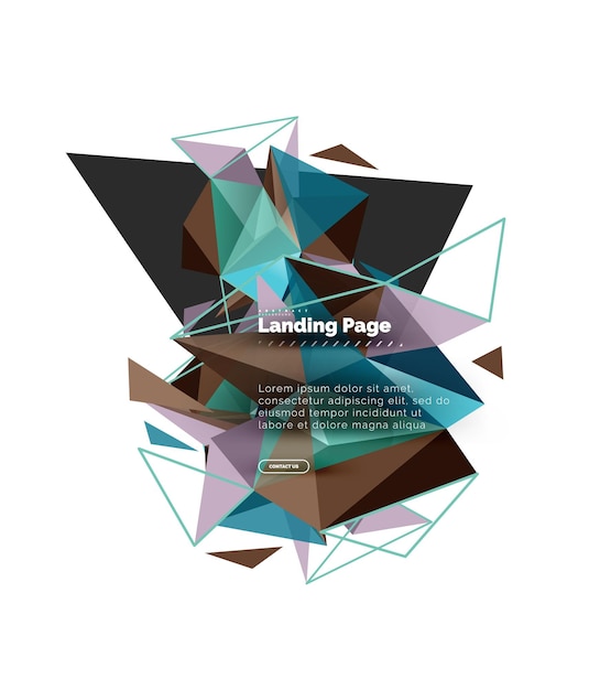 Diseño triangular página de aterrizaje de fondo abstracto Triángulos coloridos de estilo poli bajo en blanco.