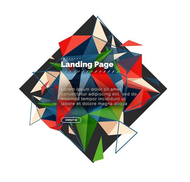 Diseño triangular página de aterrizaje de fondo abstracto Triángulos coloridos de estilo poli bajo en blanco