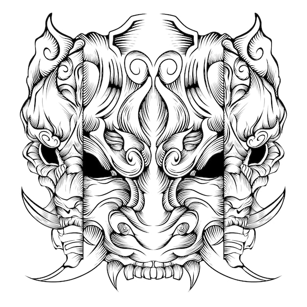 Diseño tribal del tatuaje de la máscara oni