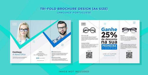 Vector diseño de tríptico vectorial para gafas publicitarias en portugués
