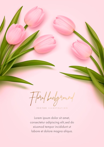 Diseño con tulipanes realistas sobre fondo rosa
