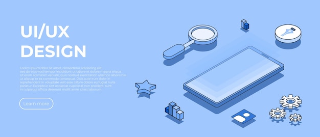 Diseño de UI concepto isométrico Diseño web aplicación móvil Interfaz de usuario Creación de la interfaz de usuario Ilustración isométrica vectorial