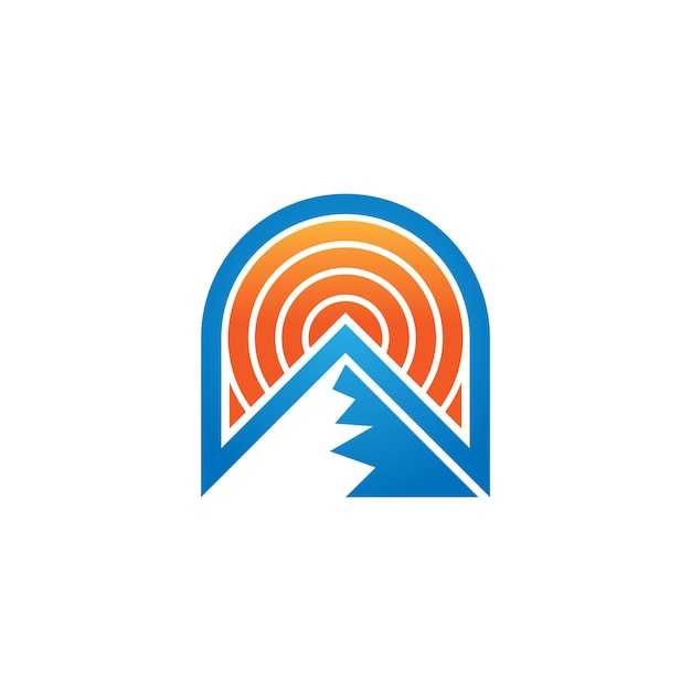 Diseño único del logotipo de la montaña del sol