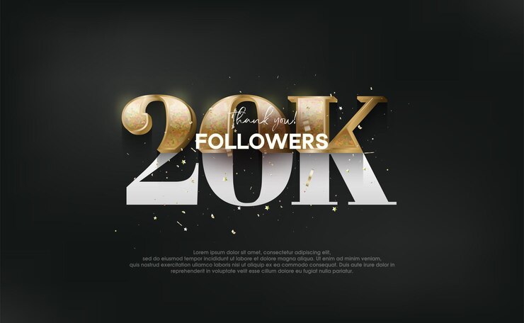 Vector diseño único y lujoso con diseño de números de brillo dorado para saludos de publicaciones en redes sociales gracias 20k seguidores