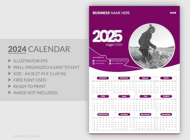 Diseño único y moderno del calendario para el año nuevo 2025