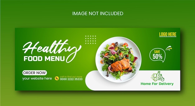 Diseño único de plantilla de banner de portada de Facebook e Instagram de promoción de menú de comida saludable
