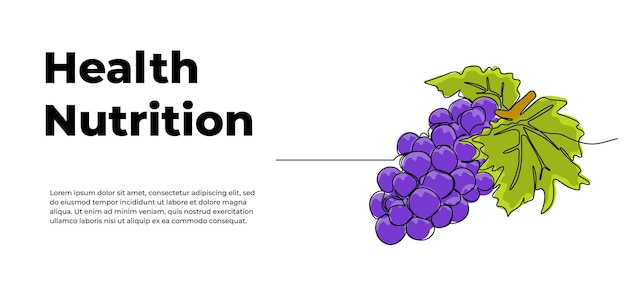 Diseño de la uva en una línea continua Concepto de diseño del símbolo de la fruta Elementos decorativos Ilustración