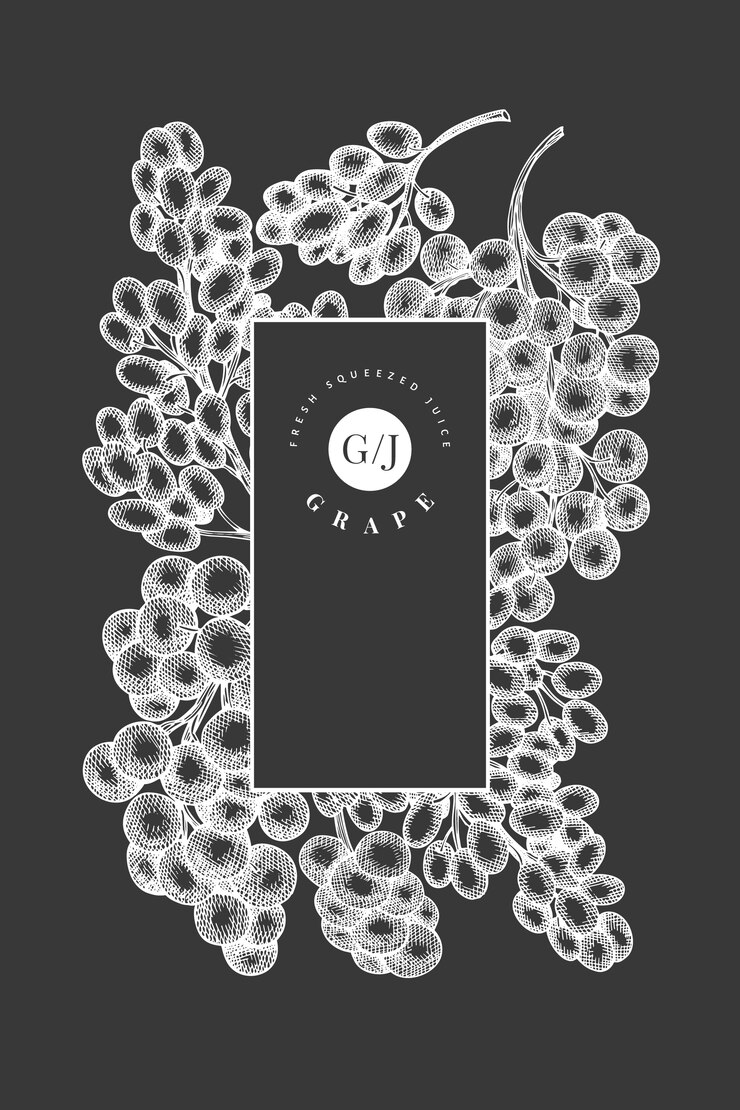 Vector diseño de uva mano dibuja la ilustración de baya de uva en pizarra. estilo grabado