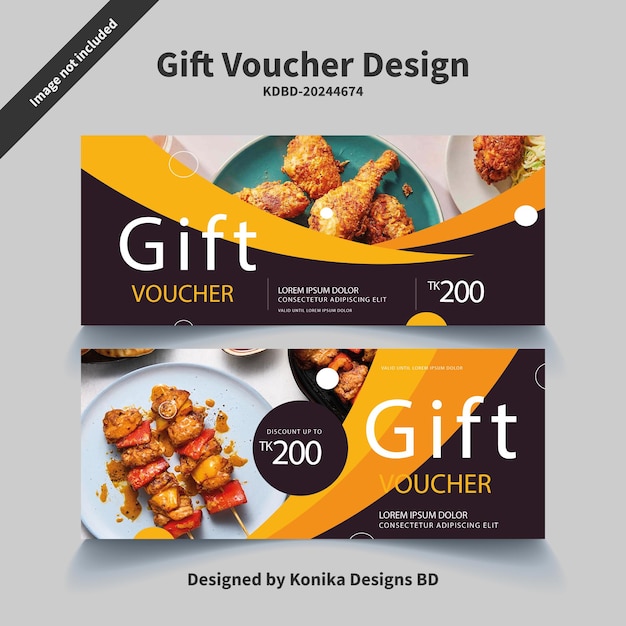 Diseño de vales de regalo con imágenes de comida para restaurantes