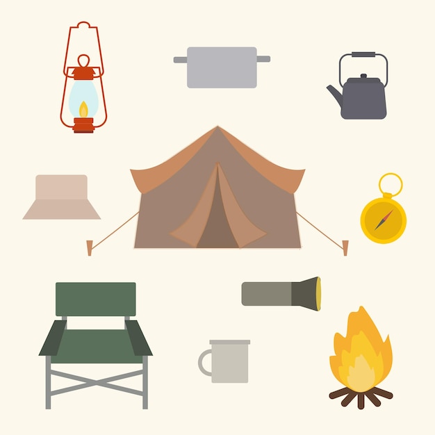 Diseño de vector de activos de artículos al aire libre de tienda de campaña