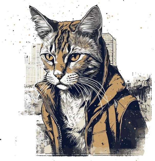 Diseño de vector animal de gato de ciudad urbana para imprimir