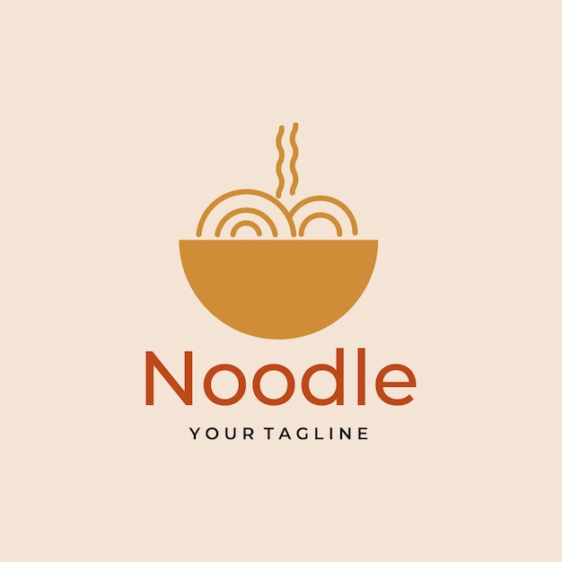 Diseño de vector de arte de línea de logotipo simple de fideos en círculo