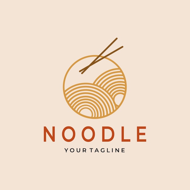 Diseño de vector de arte de línea de logotipo simple de fideos en círculo