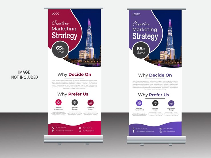 Diseño de vector de banner enrollable moderno con lugar de imagen