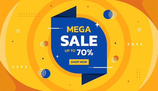 Diseño de vector de banner de mega venta con color amarillo y azul