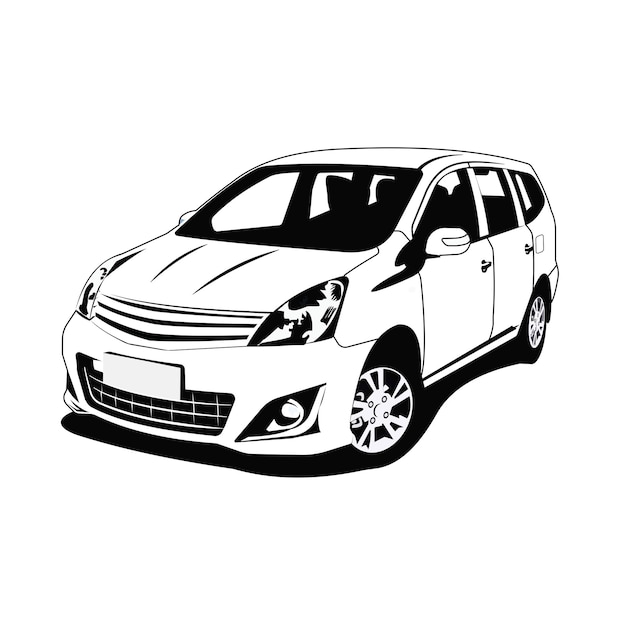 Diseño de vector blanco y negro de coche familiar