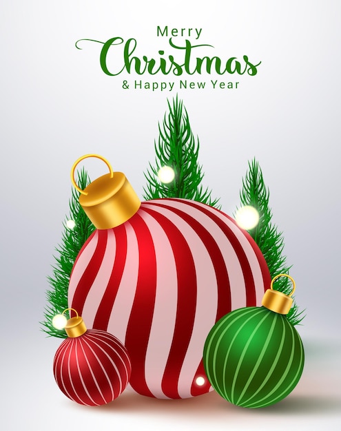Diseño de vector de bolas de Navidad Texto de feliz Navidad con elemento de patrón de bolas de Navidad colorido