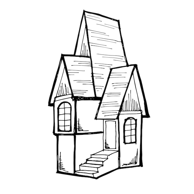 Diseño de vector de bosquejo de casa de pueblo vintage