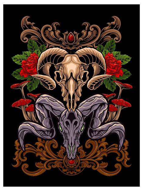 diseño de vector de cabeza de cráneo con hermoso fondo para diseño de camiseta, color editable