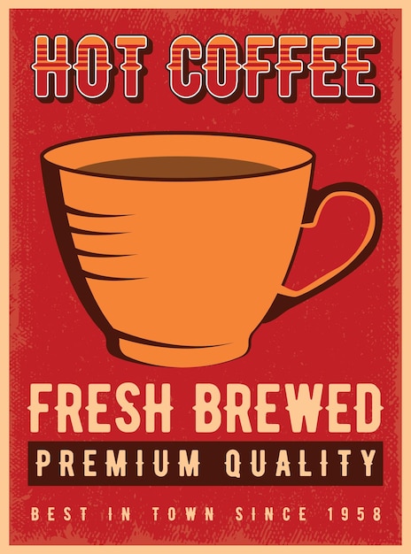 Diseño de vector de cartel de promoción retro de anuncio de cafetería