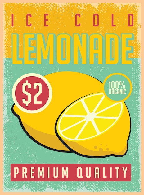 Diseño de vector de cartel de promoción retro de publicidad de limonada fresca