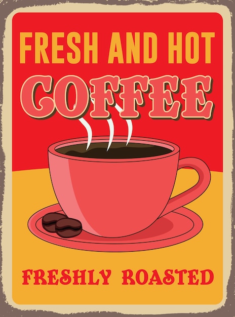 Diseño de vector de cartel retro de anuncio de cafetería