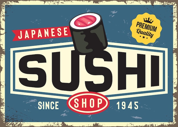 Diseño de vector de cartel retro promocional de tienda de sushi