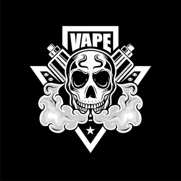 Diseño de vector de cráneo vape en color blanco y negro