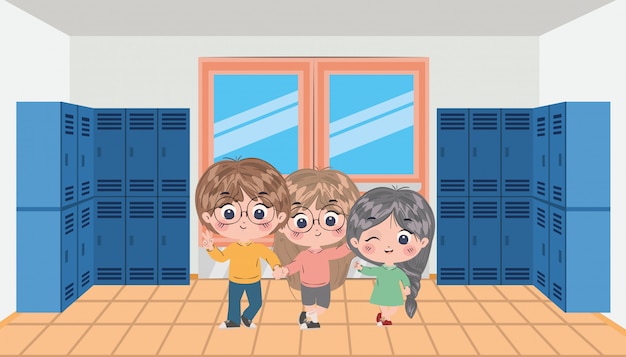 Diseño de vector de dibujos animados de niños de escuela