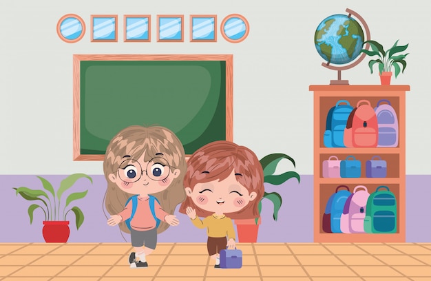 Diseño de vector de dibujos animados de niños de escuela