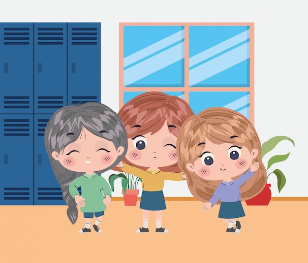 Diseño de vector de dibujos animados de niños de escuela