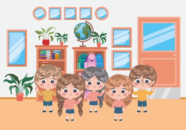 Diseño de vector de dibujos animados de niños de escuela
