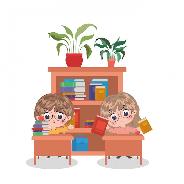 Diseño de vector de dibujos animados de niños de escuela