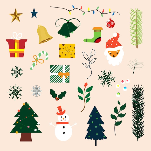 Diseño de vector de elementos de imágenes prediseñadas de Navidad