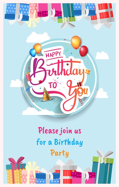 Diseño de vector de feliz cumpleaños con elemento de fiesta de tipografía para celebración