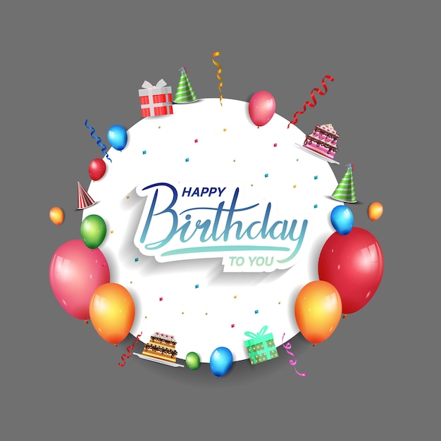 Diseño de vector de feliz cumpleaños con elemento de fiesta de tipografía para celebración