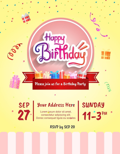 Diseño de vector de feliz cumpleaños con elemento de fiesta de tipografía para celebración