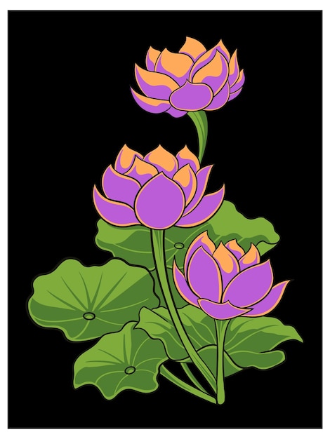 diseño de vector de flor de loto de estilo clásico, color editable