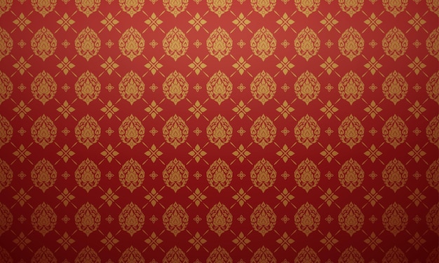 Diseño de vector de fondo de tema rojo carmesí y oro de patrón tailandés de lujo