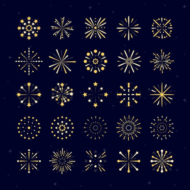 Diseño de vector de fuegos artificiales de celebración de año nuevo con fondo negro