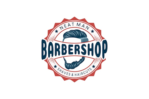 Diseño de vector de hombre barbudo vintage retro para plantilla de logotipo de barbería