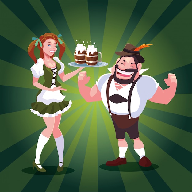 Diseño de vector de hombre y mujer de oktoberfest de Alemania