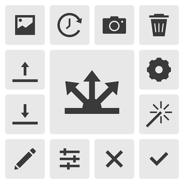 Diseño de vector de icono de compartir Conjunto simple de iconos de aplicación de editor de fotos silueta icono negro sólido