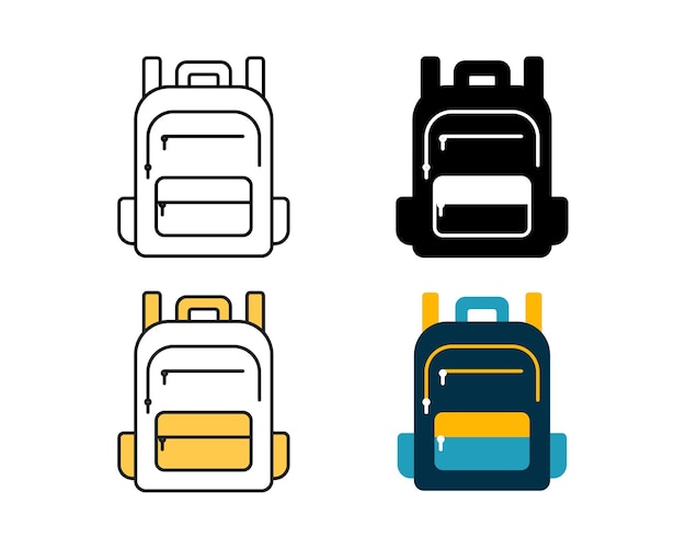 Diseño de vector de icono de mochila escolar en 4 líneas de estilo glifo duotono y plano