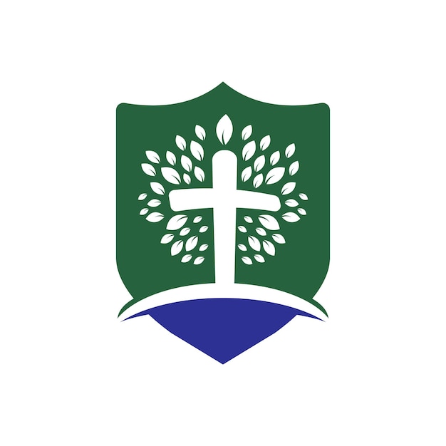Diseño de vector de icono de símbolo de cruz religiosa de árbol abstracto