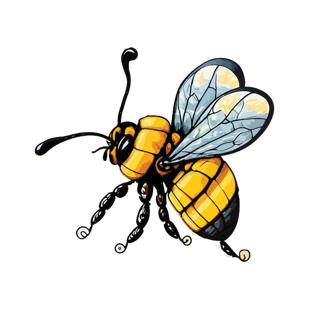 Diseño de vector de ilustración de dibujos animados de abeja de miel dibujado a mano