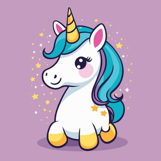 Diseño de vector de ilustración de dibujos animados lindo unicornio