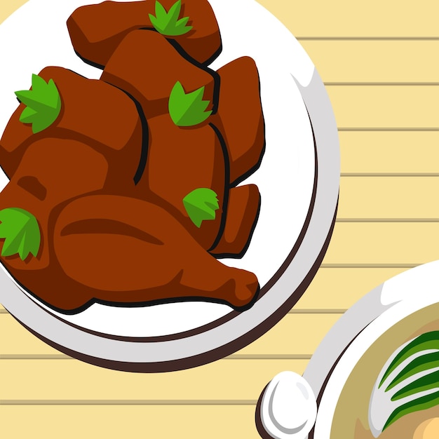 Diseño de vector de ilustración de estilo plano de adobo de pollo